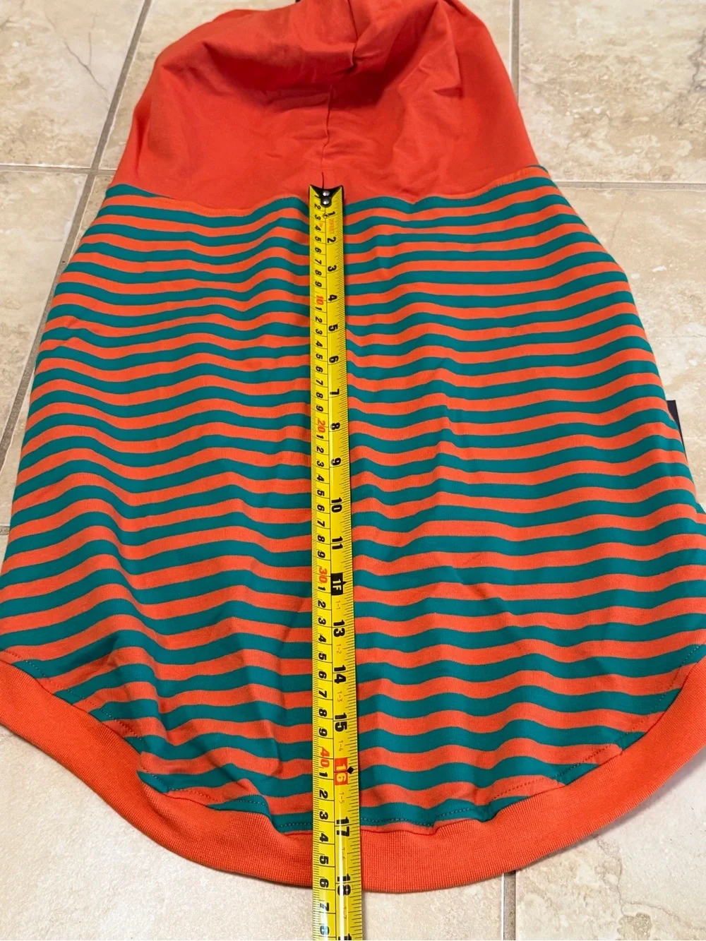 ICHOUe Dog Hoodie 2XL Orange Green Striped Hooded Pet Sweater Pom Pom NWT